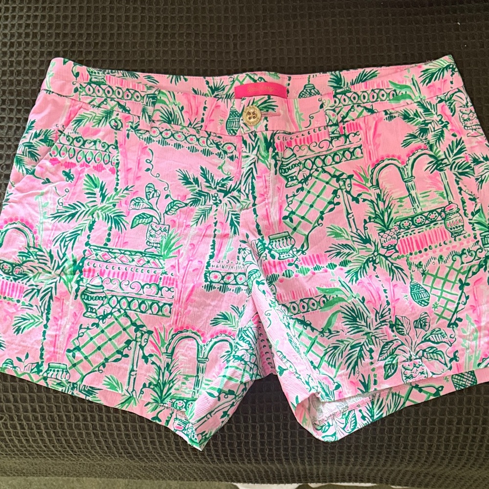 Lilly Pulitzer Pink and Green Tropical Print Shorts